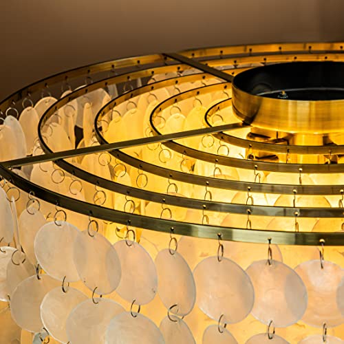 ALOADECOR Coastal Natural Capiz Shell Tiered Flush Mount Ceiling Light with Antique Gold Metal Unique Tiered Seashell Close to Ceiling Lamp for Dining Room Living Room (W 24") - Image 5