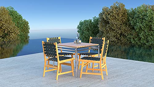 Patio Sense 63710 Sava Indoor Outdoor Armless Dining Side Chair All Weather Wicker Low Slung Portable Seating Solid Acacia Wood Woven Seat Porch Lawn Garden Fishing Sporting - Black Webbing #TOP6