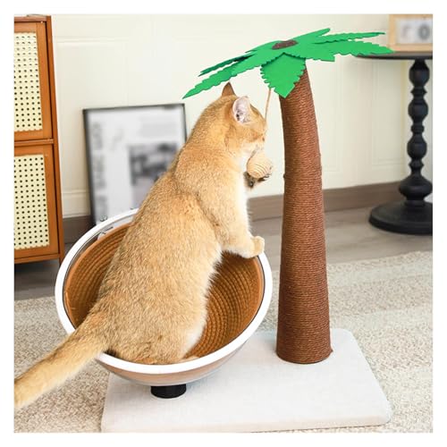 猫爪とぎポール 可愛いヤシの木 お、天然サイザル麻 爪とぎポール 高さ62cm ボール付き 猫 爪研ぎ ポール 広い土台 安定、組み立て簡単 運動不足 ストレス解消 置き型 省スペース