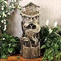 YZM Outdoor Floor Cascading Waterfall Tree Trunk Water Fountains Patio Porch Backyard Garden Fountain with LED Lights Pump 3 Tiers Water Feature 33.46 Inch Height