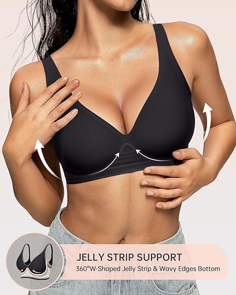 Image of JellyLift Seamless Wireless Jelly Bra for Women | No Underwire, Deep V Invisible T-Shirt Bra | 360 Jelly Support, Adjustable Straps | S-3XL