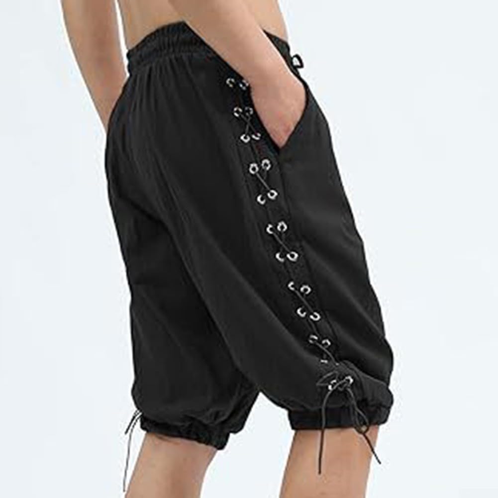 Gdfnmogo Pantalones cortos medievales de pirata renacentista para hombre, con cordones, ideales para fiestas temáticas y eventos