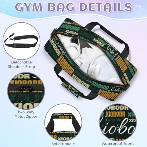 Personalized Cute Duffle Bag - Custom Name Kids Sports Bag, Sleepover Bags for Girls, Lightweight Toddler Boys Overnight Bag for Weekender Travel Cheer Dance Ball Game, Black Brown Green4