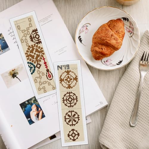 Image of INFUNLY 6Pcs Machine Element Cross Stitch Bookmark Kits for Adults DIY Vintage Gears Embroidery Bookmark Kits with Instruction Industrial Corners Counted Cross Stitch Kit for Book Lovers Readers Gifts