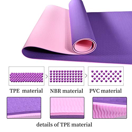 L LONGANCHANG Yogamat, TPE yogamat, gymnastiekmat, sportmat, fitnessmat, antislip, turnmat voor natuurlijk rubber, yoga, pilates, fitness, met yoga-handdoek en draagtas, 183 x 61 x 0,6 cm - Image 4