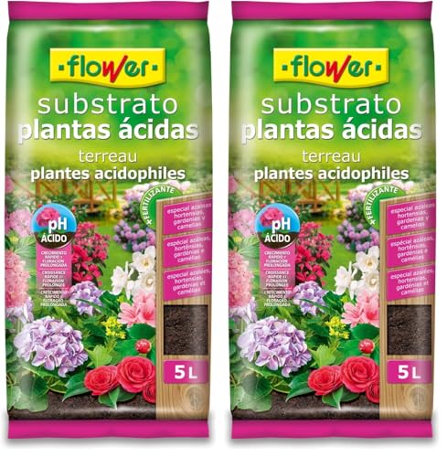 Flower - Substrato para Plantas Ácidas | Apto para Azaleas, Hortensias, Camelias, Gardenias | Incluye Guano, Abono y Fertilizante Universal | Marrón, 24x4.5x39 cm (Paquete de 2)