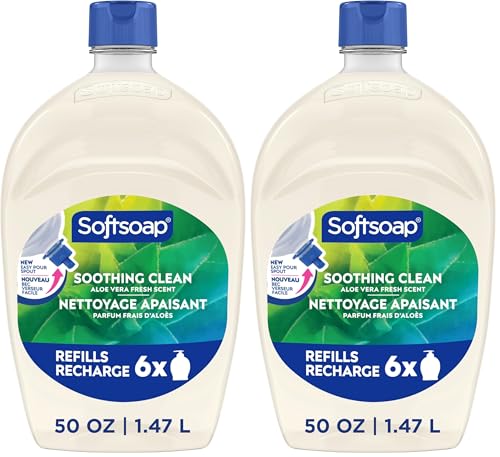 Image of Softsoap Soothing Clean Liquid Hand Soap with New Easy Pour Spout, Kitchen and Bathroom Hand Soap, Aloe Vera Fresh Scent, 50 fl oz Refill (Pack of 2)