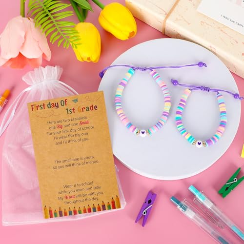 Image of Back to School Supplies, First Day of Kindergarten Bracelet, Back to School Bracelet Mommy and Me, Prek Matching Wish Bracelets Set, Adjustable Bracelet for Boys Girls Gifts Stuff Bulk