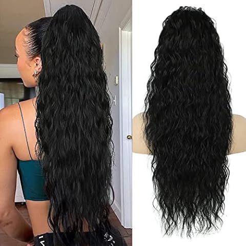Pferdeschwanz Extensions Schwarz Lang Gewickelt Haarteil Ponytail Natürliches Kunsthaar Haar Haarverlängerunge Extensions für Damen Afro Zopf Ponytail ca.65cm 095A Cover
