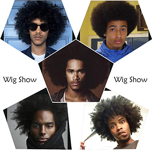 Becus Afro Wig Men For Black Men Human Hair Afro Black Hair Wig 70'S 80'S Disco Rocker Costume Wigs With Free Wig Cap Brazilian Virgin Human Hair(8 Inches Fluffy Tight Curls #1B) #TOP7