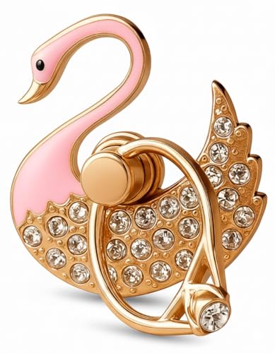 Soporte de anillo para teléfono NXVX Swan rosa con cristales y giro 360