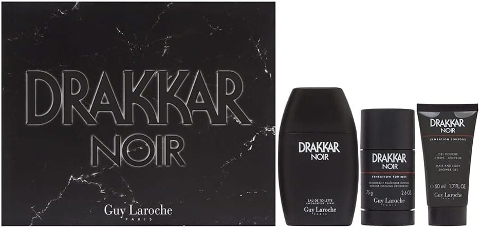 Guy Laroche Drakkar Noir For Men 3 Pc Gift Set 3.4Oz Edt Spray, 2.6Oz Deodorant Stick, 1.7Oz Shower Gel