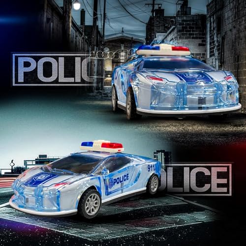Image of K D Friction Powered Police Car with Lights Music Super Speed Colorful Dazzling Lights and Sound Siren Pullback Cop Vehicle Toy for Kids Best Birthday Gift for Above 3+ Years Boys Girls (Blue)