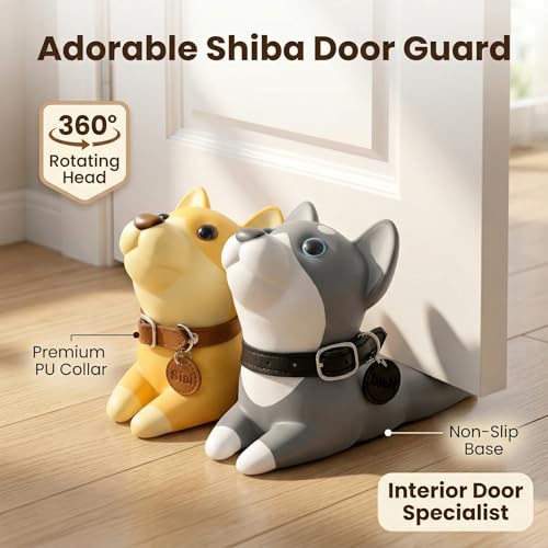 Image of DomeStar Cute Dog Door Stopper, Shiba Inu Door Stop Decorative Animal Doorstop Wedge, Yellow