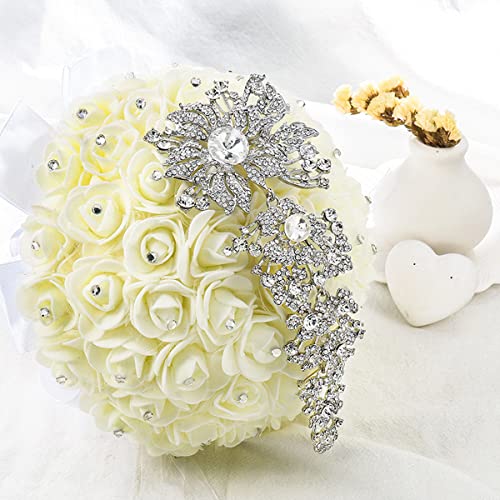 Image of Gyn&Joy 7.59 Inch Crystal Large Wedding Bouquet Brooch Pin
