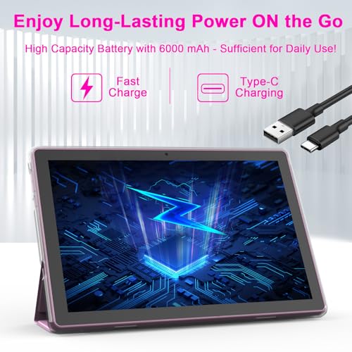 Image of 2 in 1 Android Table 10 Inch with Tablet Case and Stylus Pen Android 15 Tablet 5G WiFi-6 1280 x 800 Full HD IPS Display 6000mAh 64GB ROM + 12GB RAM (4+8 Virtal) 1024GB
