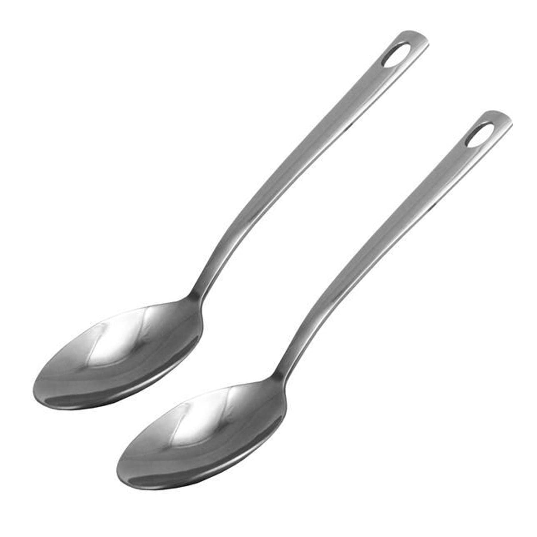 Large Polished Stainless Steel Serving Spoons Set with Hanging Holes - Set of 2 Spoons 35.5cm / 14"