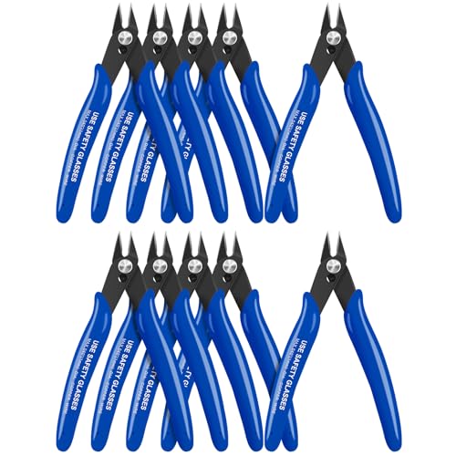 Image of 10 Pcs 170 5-Inch Flush Cutters Bulk, Micro Wire Cutters Spring Loaded, Sharp Zip Tie Cutter for Electronics, Jewelry, Precision Pliers for 3D Print Brackets, Models, Floral, Soft Copper, Blue