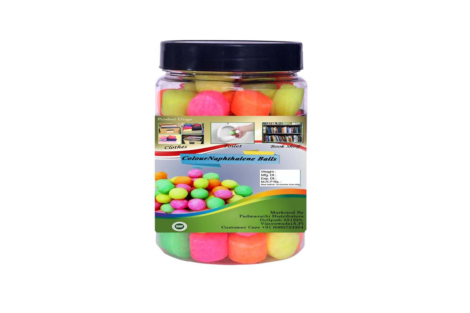 Jar Pack - Multi Coloured Naphthalene Balls - Kapoor Goli - Moth Balls - 1 Kilo