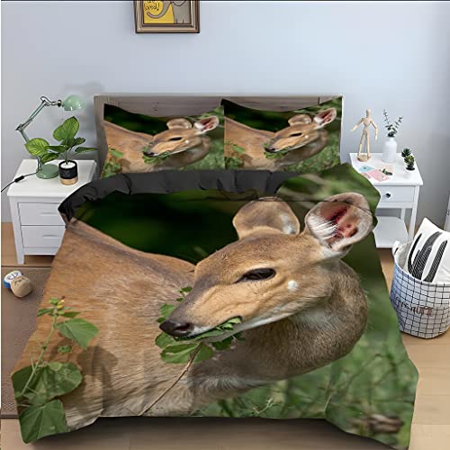Housse de couette 140x200 cerf vert en microfibre douce avec 2 taies d'oreiller