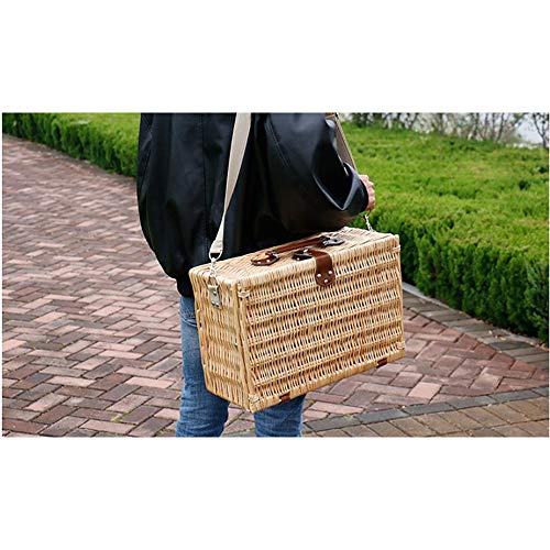 Picnic Bag Large Wicker Picnic Basket For 4 People, Shoulder-strap, Portable Natural Wicker Picnic Basket Picnic Storage Basket for Family Picnic (Color : White, Size : 46x31x20cm)