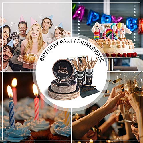 Ottin Black and Rose Gold Happy Birthday Party Supplies for 50 Guests Paper Plates and Napkins Set for Birthday Party Decorations Anniversary - Thumbnail 4