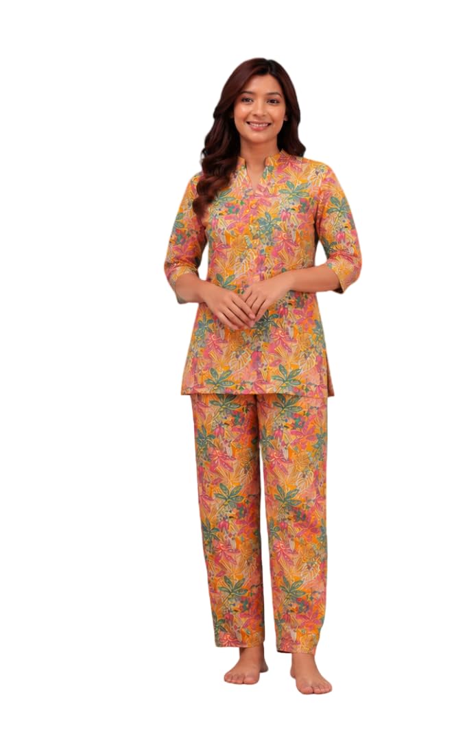Women Floral Printed Cotton Night Suit Set | Comfortable Full Sleeve Top & Pyjama Co-ord Set for Lounge-picture-35