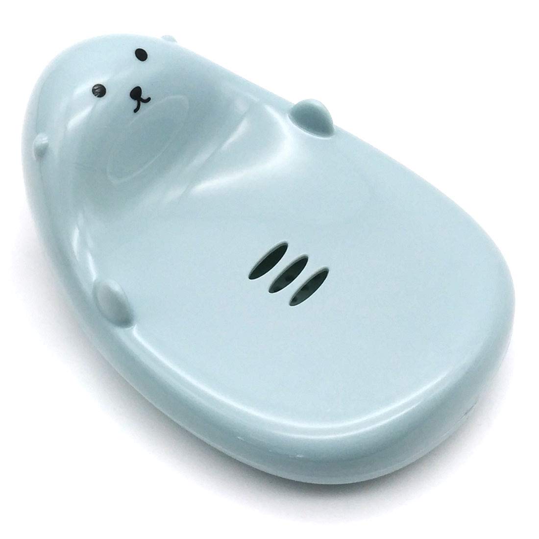 GARASANI Cute Cartoon Animal Soap Box Bathroom Creative Plastic Water Drain Soap Rack Washing Sponge Holder Concise Style (Blue)