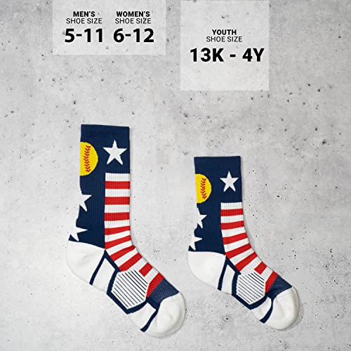 ChalkTalkSPORTS Softball Performance Crew Socks - USA Patriotic - Youth & Adult - Red White & Blue - Softball Mid-Calf Socks4