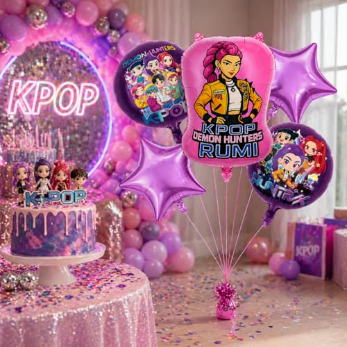 Image of Wanna Party Korean Pop Band Theme Balloon Decoration Set (Pack of 5) | Korean Pop Music Theme Foil Balloons Kit for Birthday Celebration Supplies