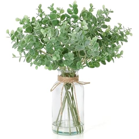 UXORSN 14" Fake Eucalyptus Stems in Glass Vase with Faux Water, Artificial Plants Eucalyptus Leaves Branches for Farmhouse Room Wedding Party Desk Centerpiece Greenery Home Decor (Sage Green) Cover