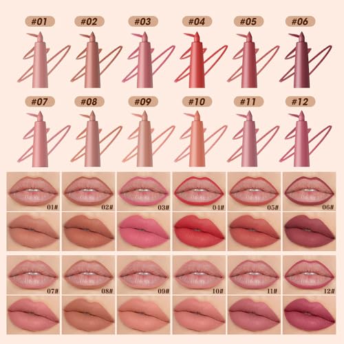 Image of 12 Colors Matte Lip Liner Pencil - Long Lasting Waterproof Lip Liner, Smudge Proof Transfer Proof Lip Pencil, High Pigment Lip Makeup for Defining & Filling Lips (A2-set:03+11+12, 3PCS)