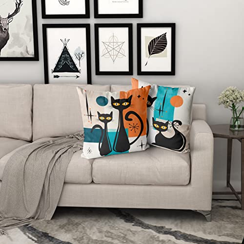 Dzglobal Black Cat Mid Century Pillow Covers Midcentury Modern Throw Pillow Covers 18X18 Retro Decor Halloween Pillowcase Set Of 4 For Couch Home Sofa Bedroom #TOP6