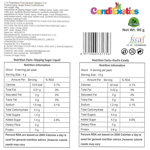 Image of CandiExotics Cranberry Flavour Dipping Sugar Liquid & Pectin Gummy Candy | 100% Vegan | Spooky Chewy Treats for Kids | Fun Party Pack - 96g