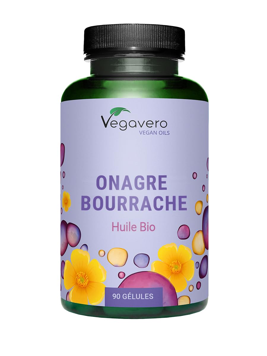 Onagre BIO + Bourrache - 700 mg | VEGAN & Naturel | Avec Omega 6 | Pour la Peau + Rééquilibrage hormonal | Qualité Supérieure & Sans Additifs | 3 Mois | Vegavero®