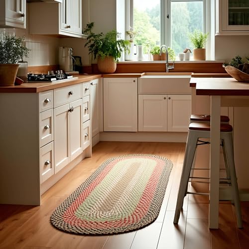 Super Area Rugs Runner 2' X 6' Brown - Red - Green Oval Braided Rug for Farmhouse/Primitive Style Kitchens and Bathrooms - image 2