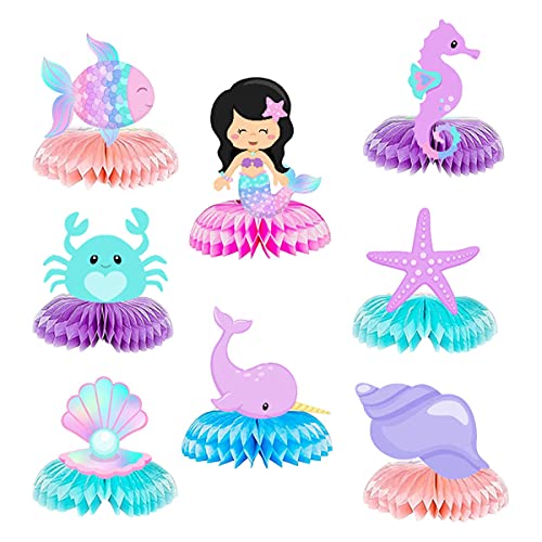 Image of 8 Pcs Mermaid Honeycomb Centerpiece Under the Sea Table Decorations Ocean Themed Marine Creature Decoration Fish Ocean Sea Animal Table Honeycomb for Beach Themed Birthday Party