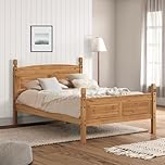 Corona 4'6" High Foot End Double Bed Frame Solid Wood Pine Wooden Slats Footboard Mexican 116cm High 146cm Wide 206cm Deep
