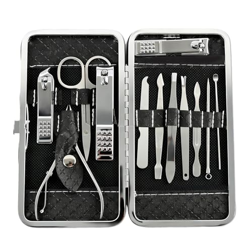 12PCS Kit Manucre Pedicure, Coupe Ongles Professionnel en Acier Inoxydable, Trousse Manucure Complète avec Étui en Cuir, Accessoires de Soins des Ongles pour...