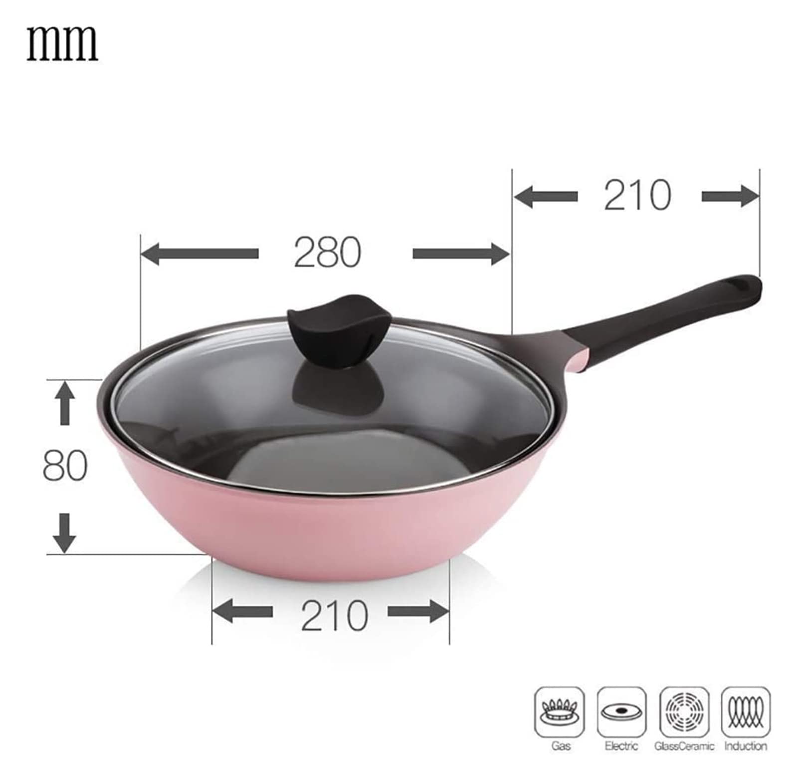 Wok Pan Nonstick Mała miski do smarowania z ceramiczną tytanową powłoką miedzianą patelnią z pokrywką niestancyjną z wizją kompatybilną z indukcją pokrywki