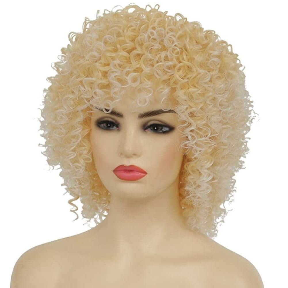 Salaibs Blonde Afro Wigs for Black Women with Bangs Short Curly Kinky Wigs Fluffy Natural Synthetic Hair Wig for Cosplay Costume Halloween Use - Image 3