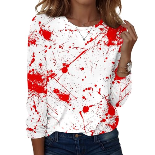 Halloween Shirts for Women Long Sleeve Plus Size Fashion Crewneck Comfortable Tshirts Halloween Costumes for Women