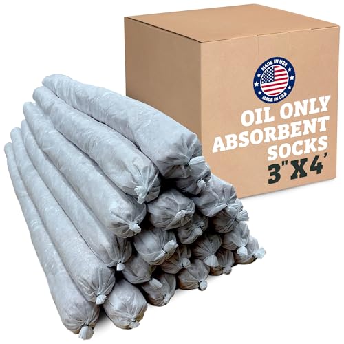 Intermountain Absorbents Oil Only Absorbent Socks - Oil Absorbent Socks, Absorbs Oil, Hydrocarbons & Repels Water - Recycled Polypropylene Oil Absorbing Socks, Oil Socks, 3