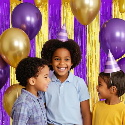 Image of BEISHIDA 2Pcs Purple Gold Door Streamers Congrats Grade 2026 Decoration Backdrop Foil Fringe Tinsel Party Streamers Curtains for Birthday Graduation Mardi Gras Lakers Decoations (3.28 ft x 6.56 ft)