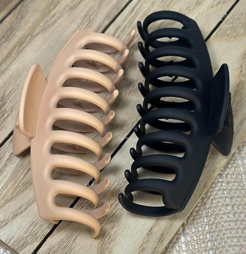 Image of Bakefy-2+2 Extra Rectangle Hair Clips for Women Girls, 3.5'' Non Slip Hair Claw Clips for Thin Hair and Thick Hair, Hair Clip Square Hair Jaw Clips, Hair Clamps Strong Hold Clips for Hair (Neutral Color)