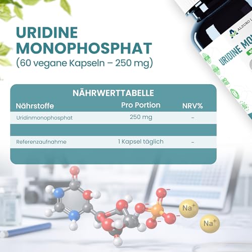 Alzuro Labs Uridinmonophosphat | 250 mg | Hochdosiert, ein Inhaltsstoff | 60 vegane Kapseln | 2-Monats-Vorrat...