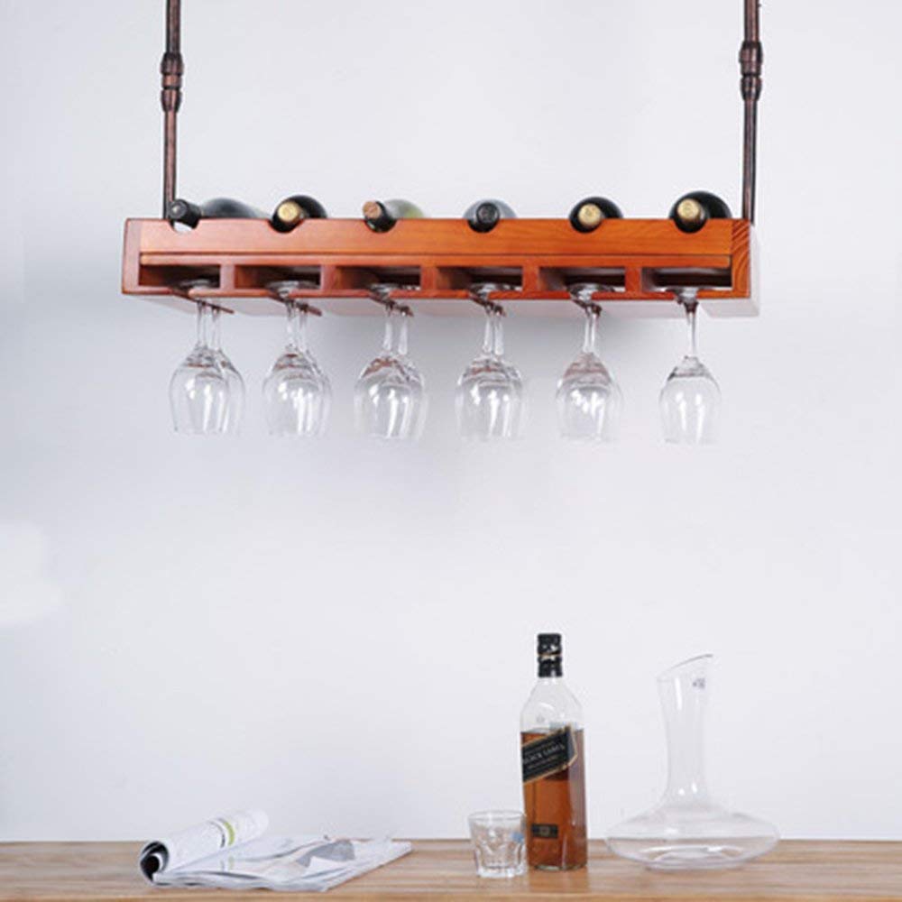 MU Porte-Bouteilles de Restaurant, Porte-Bouteilles de vin décoratif, Porte-Bouteilles Porte-Verre en Bois Massif, Barre Suspendue permettant de remplir n'importe Quel Espace