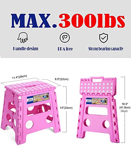 Image of ACKO Folding Step Stool - 13 inch Height Premium Heavy Duty Foldable Stool for Kids and Adults, Kitchen Garden Bathroom Stepping Stool (Pink)