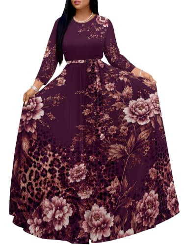 Image of PinkPatty Women's Plus Size V Neck 3 /4 Sleeve Wrap Maxi Dress with Belt