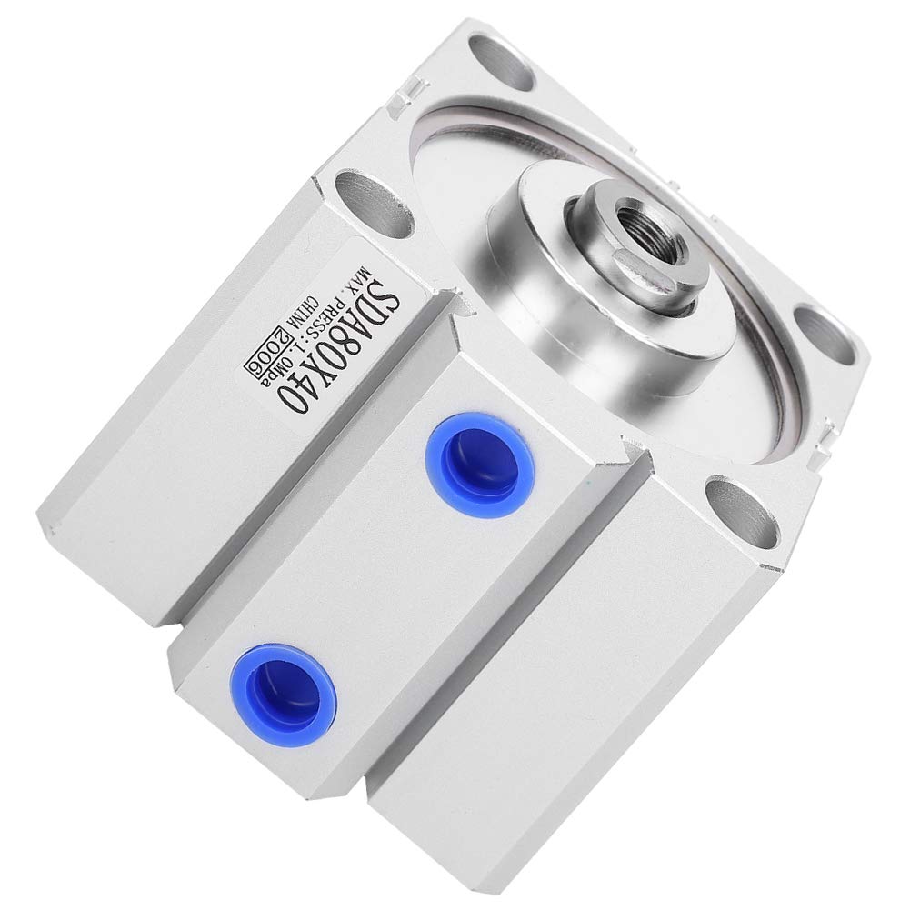 Oumefar Mini Cilindro de Aire de 40 mm de Carrera, Cilindro neumático Delgado de una Sola Varilla de Acero Inoxidable, componentes neumáticos SDA80X40, diámetro de 80 mm